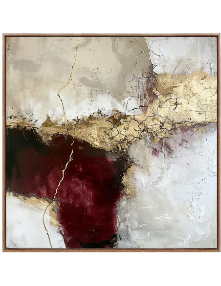 Tableau abstrait toile encadrée beige bordeaux doré 80x80 cm Xivune  - 1