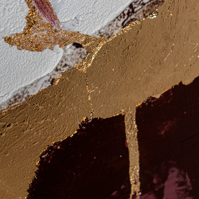 Tableau abstrait toile encadrée beige bordeaux doré 80x80 cm Xivune  - 4