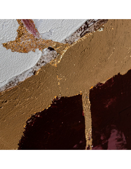 Tableau abstrait toile encadrée beige bordeaux doré 80x80 cm Xivune  - 4