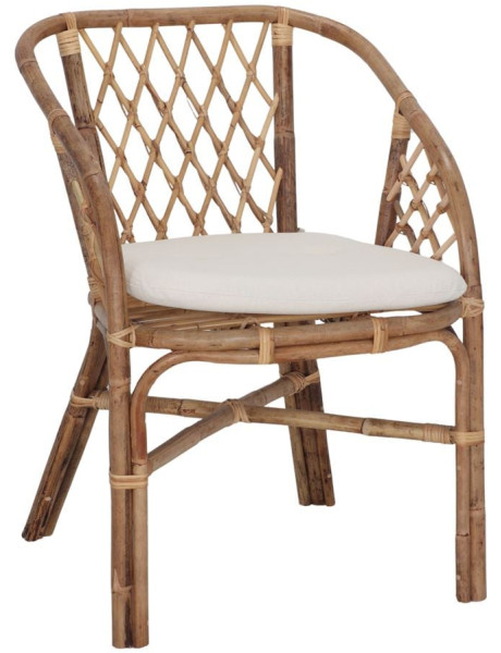 Fauteuil en rotin naturel brun miel avec coussin blanc 59x67x84 cm Loriva  - 1