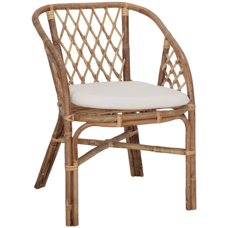 Fauteuil en rotin naturel brun miel avec coussin blanc 59x67x84 cm Loriva  - 1