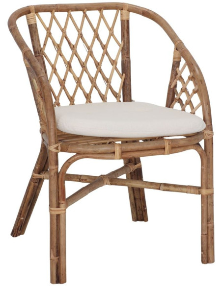 Fauteuil en rotin naturel brun miel avec coussin blanc 59x67x84 cm Loriva  - 1