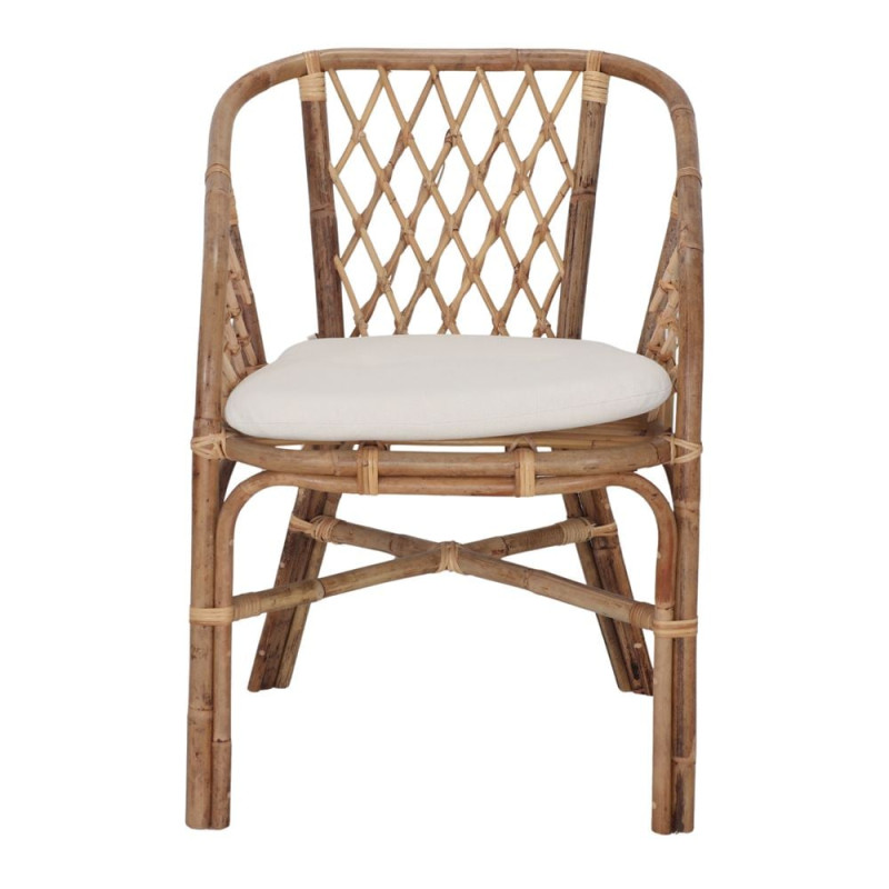 Fauteuil en rotin naturel brun miel avec coussin blanc 59x67x84 cm Loriva  - 3