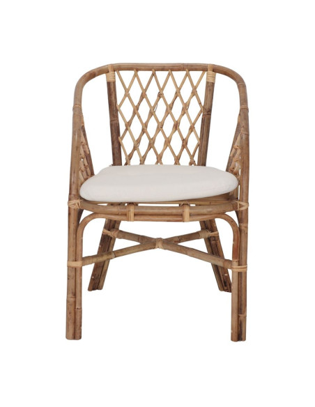 Fauteuil en rotin naturel brun miel avec coussin blanc 59x67x84 cm Loriva  - 3