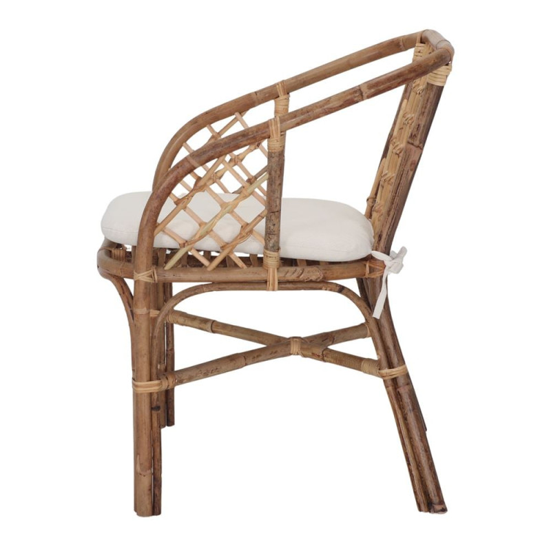 Fauteuil en rotin naturel brun miel avec coussin blanc 59x67x84 cm Loriva  - 4