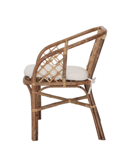 Fauteuil en rotin naturel brun miel avec coussin blanc 59x67x84 cm Loriva  - 4