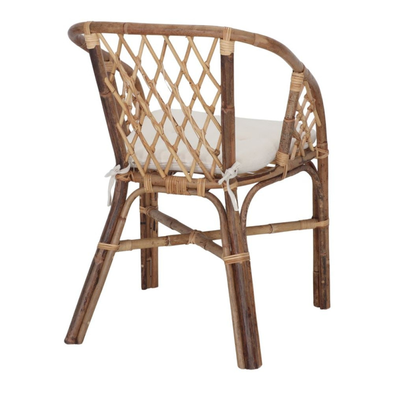 Fauteuil en rotin naturel brun miel avec coussin blanc 59x67x84 cm Loriva  - 5