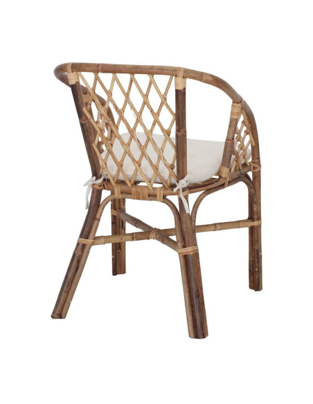 Fauteuil en rotin naturel brun miel avec coussin blanc 59x67x84 cm Loriva  - 5