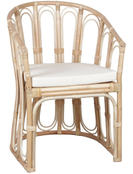 Fauteuil rotin naturel coussin blanc 58x64x95 cm Cavero  - 1