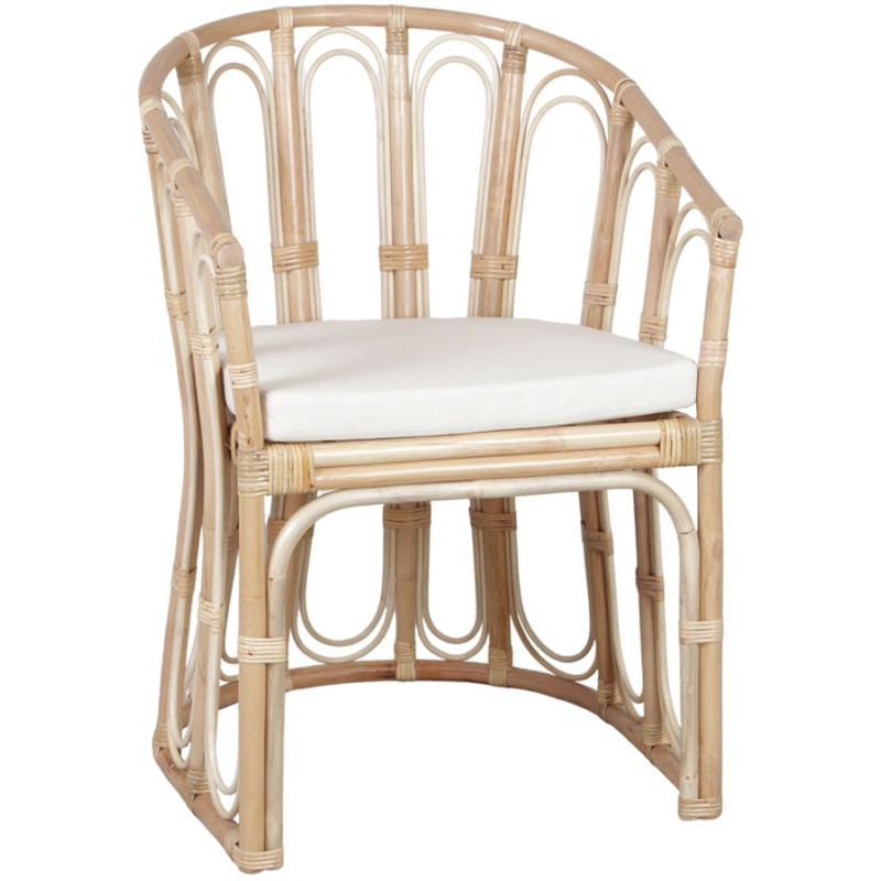 Fauteuil rotin naturel coussin blanc 58x64x95 cm Cavero  - 1
