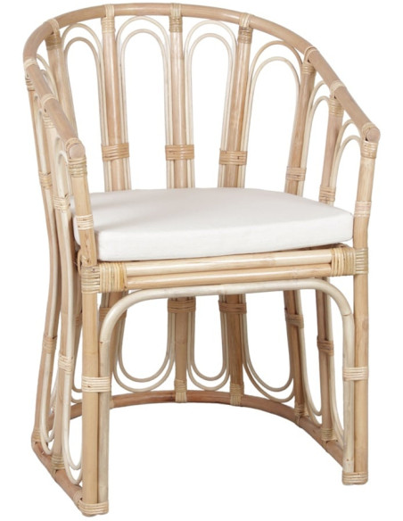 Fauteuil rotin naturel coussin blanc 58x64x95 cm Cavero  - 1