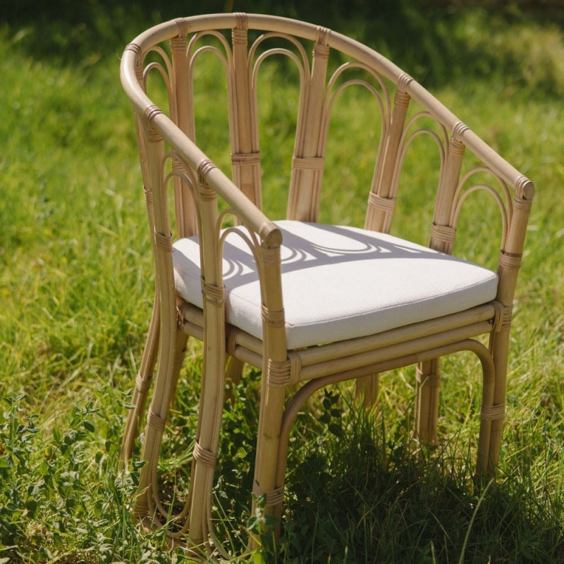 Fauteuil rotin naturel coussin blanc 58x64x95 cm Cavero  - 2