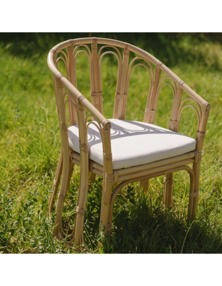 Fauteuil rotin naturel coussin blanc 58x64x95 cm Cavero  - 2