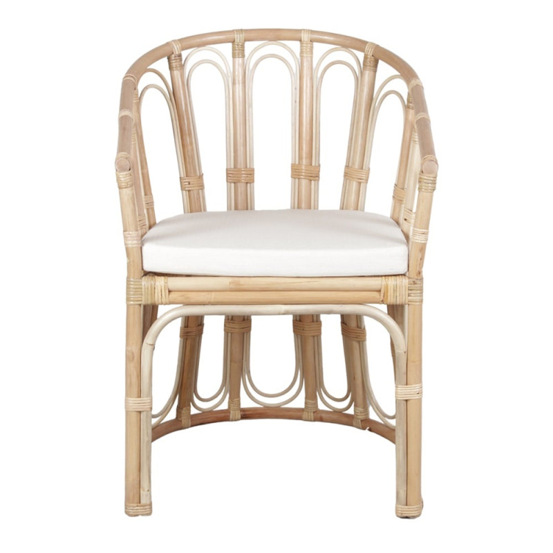 Fauteuil rotin naturel coussin blanc 58x64x95 cm Cavero  - 3