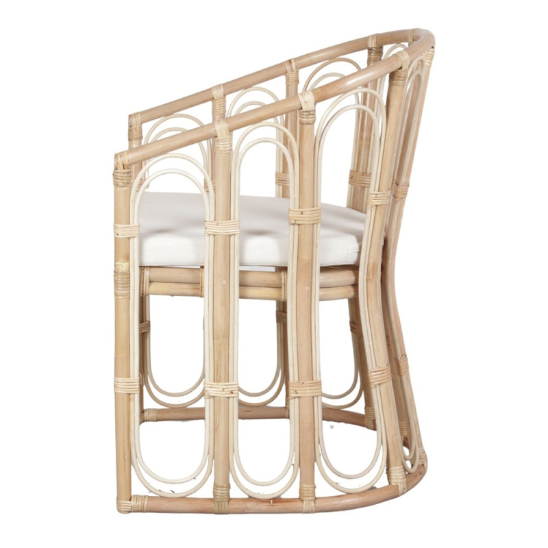 Fauteuil rotin naturel coussin blanc 58x64x95 cm Cavero  - 4