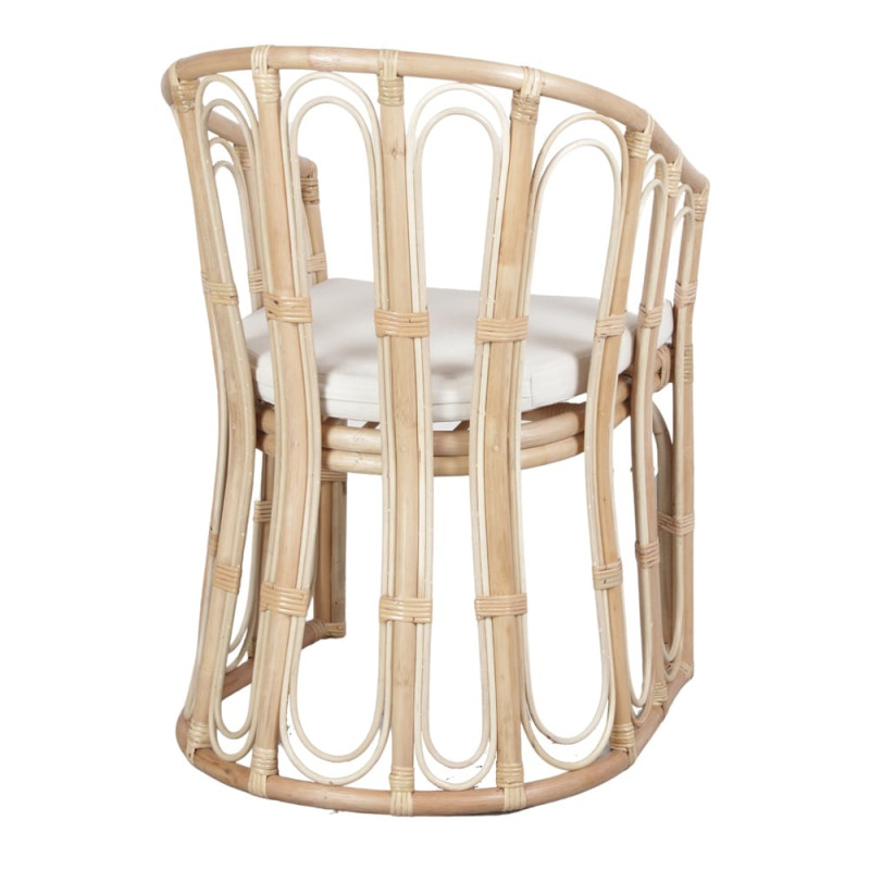 Fauteuil rotin naturel coussin blanc 58x64x95 cm Cavero  - 5