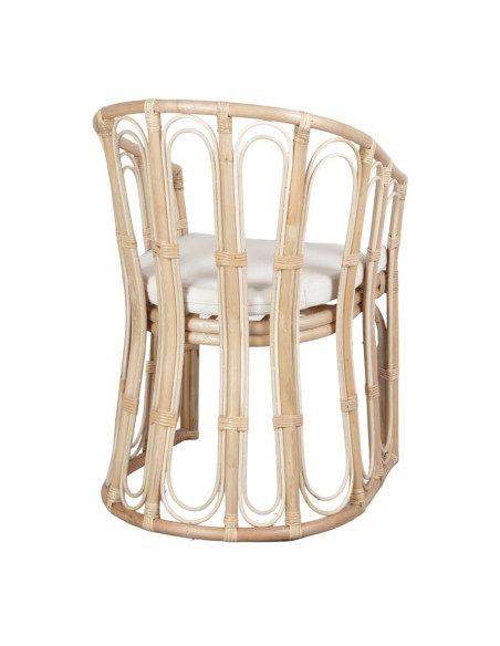 Fauteuil rotin naturel coussin blanc 58x64x95 cm Cavero  - 5