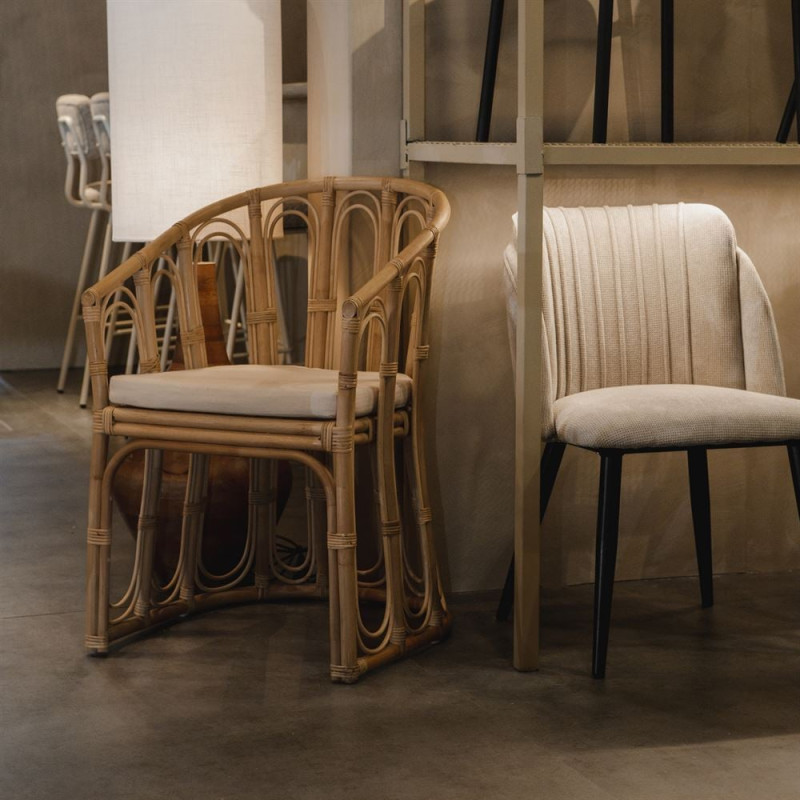 Fauteuil rotin naturel coussin blanc 58x64x95 cm Cavero  - 7