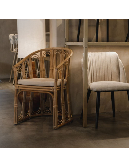Fauteuil rotin naturel coussin blanc 58x64x95 cm Cavero  - 7