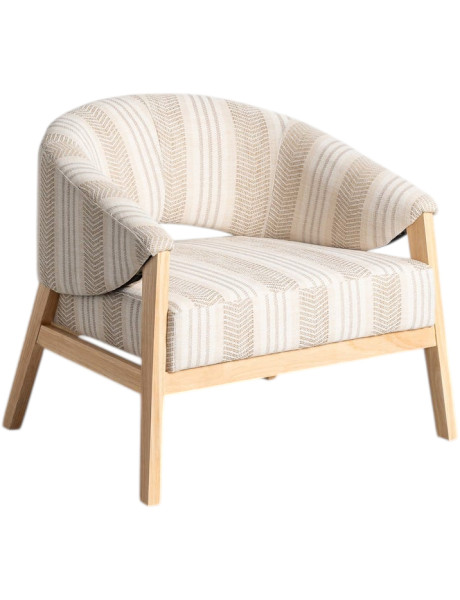 Fauteuil de salon beige rayé tissu et bois 82x60x72 cm Miravo Ixia - 1