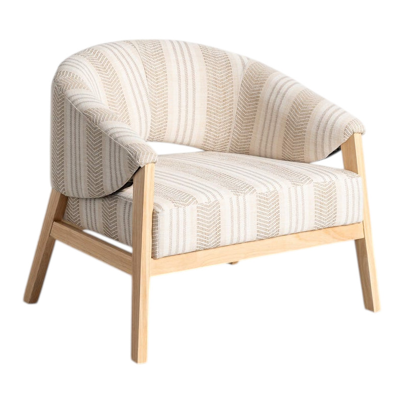Fauteuil de salon beige rayé tissu et bois 82x60x72 cm Miravo Ixia - 1