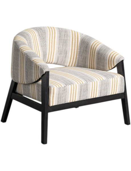 Fauteuil de salon gris rayé tissu et bois noir 82x60x72 cm Miravo Ixia - 1