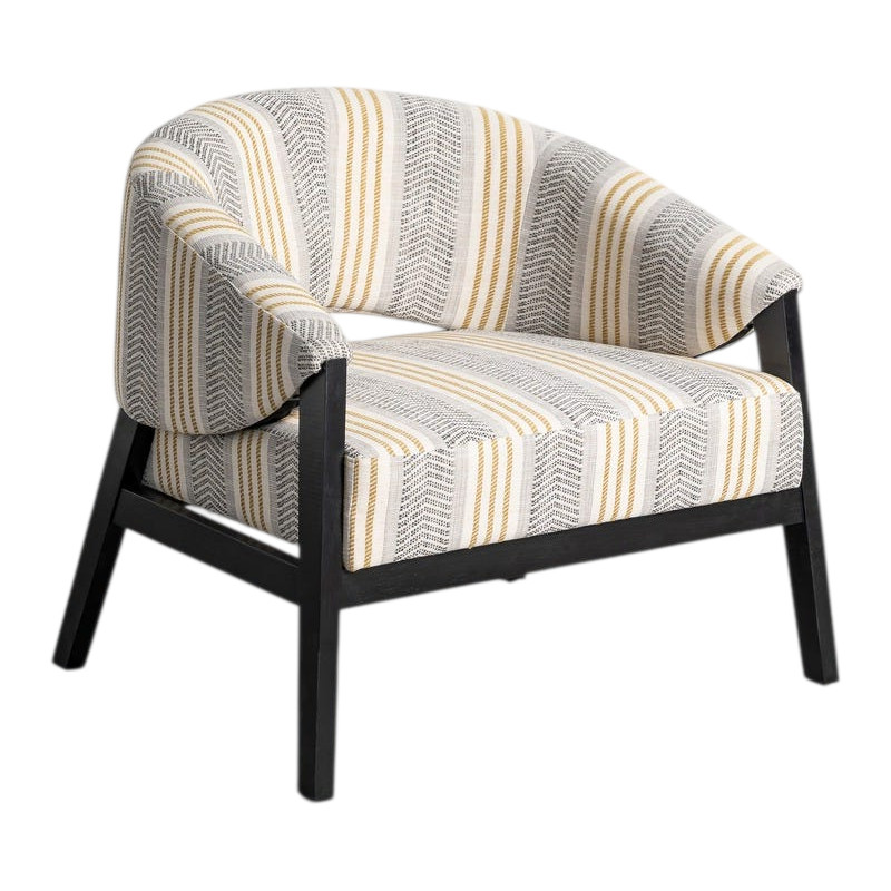 Fauteuil de salon gris rayé tissu et bois noir 82x60x72 cm Miravo Ixia - 1