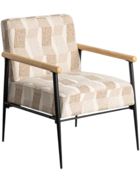 Fauteuil de salon beige imprimé bois métal 64,5x76x81 cm Urbelo Ixia - 1