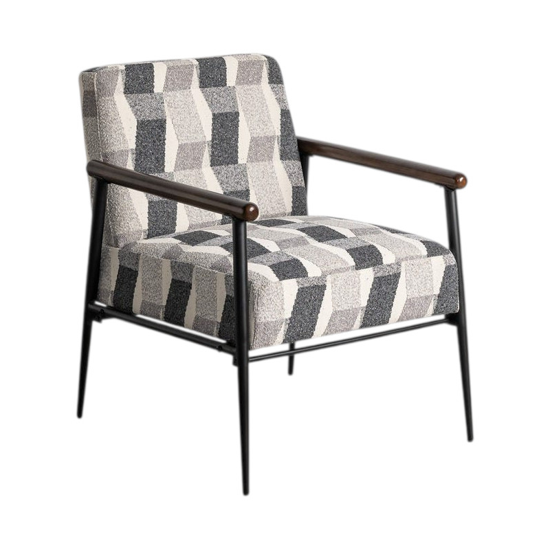 Fauteuil de salon gris imprimé bois métal 64,5x76x81 cm Urbelo Ixia - 1