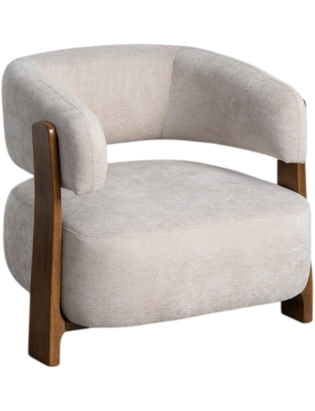 Fauteuil lounge beige tissu et bois 73x76,5x69 cm Jorelo Ixia - 1