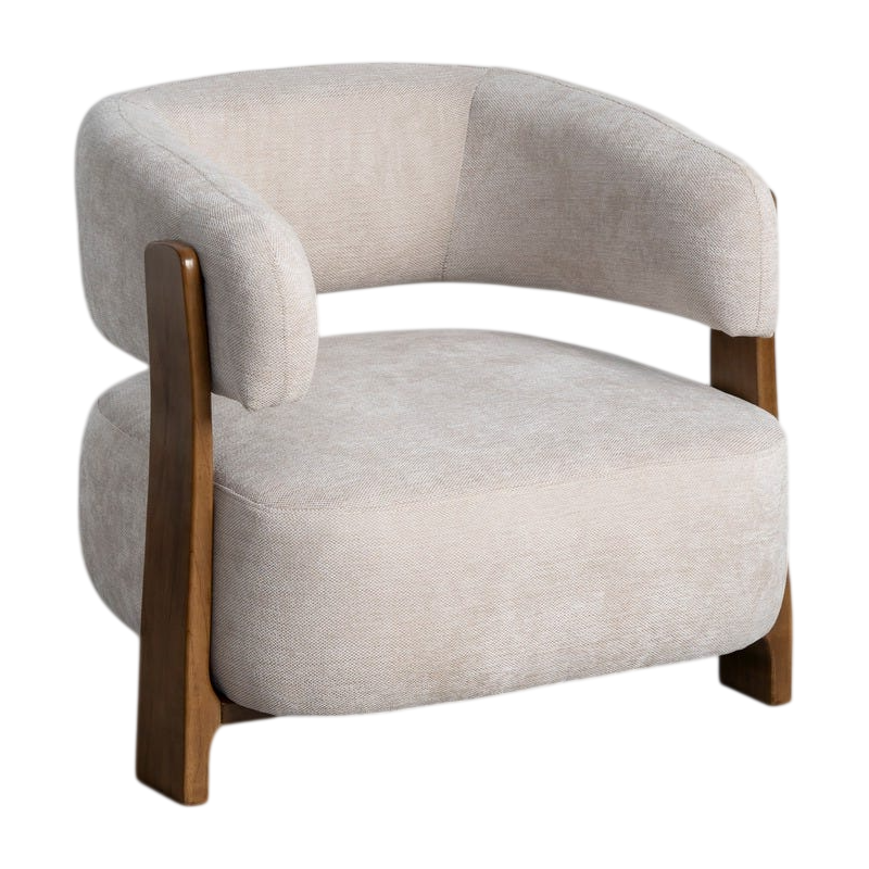 Fauteuil lounge beige tissu et bois 73x76,5x69 cm Jorelo Ixia - 1