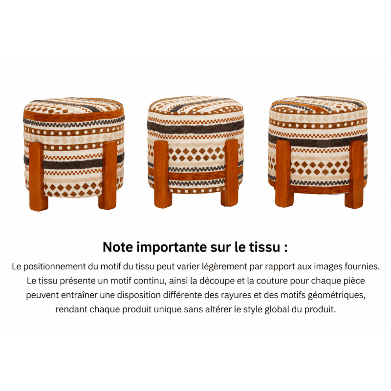 Pouf rond motif ethnique 42x42x40 cm Mombasa Mauro Ferretti - 8
