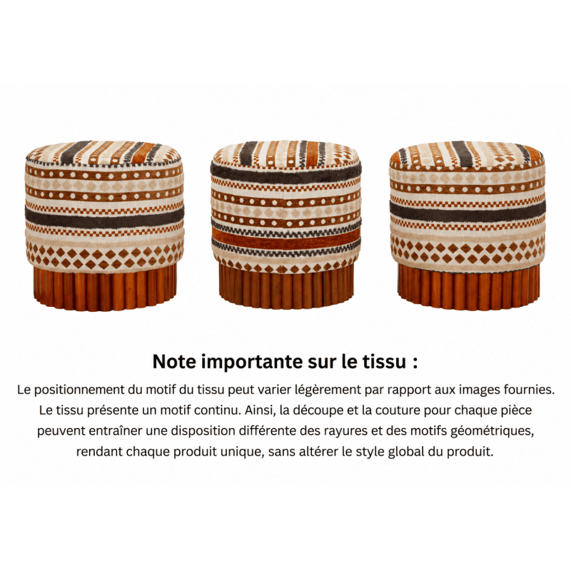 Pouf rond motif ethnique 40x40x40 cm Mombasa Mauro Ferretti - 7