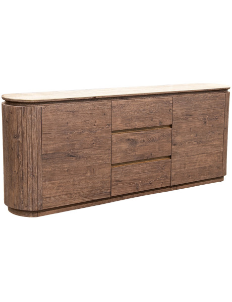 Buffet enfilade bois marron chocolat céramique effet marbre 200x40x80 cm Bareno  - 1
