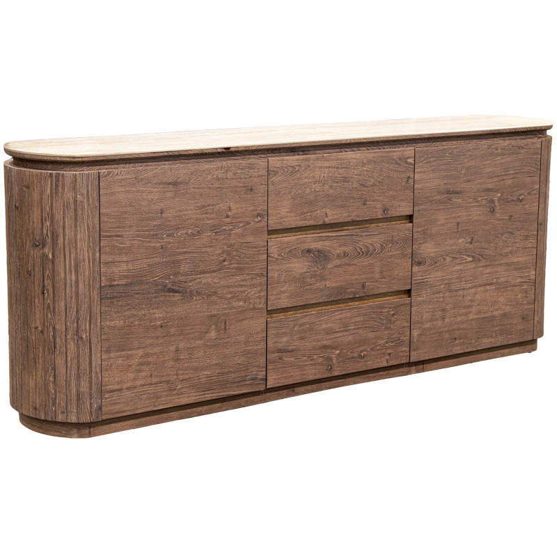 Buffet enfilade bois marron chocolat céramique effet marbre 200x40x80 cm Bareno  - 1