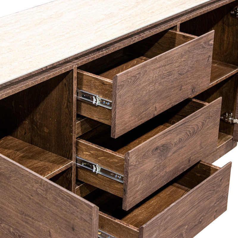 Buffet enfilade bois marron chocolat céramique effet marbre 200x40x80 cm Bareno  - 5
