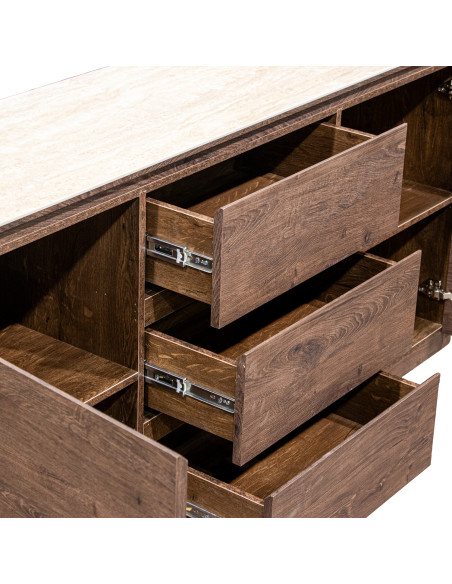 Buffet enfilade bois marron chocolat céramique effet marbre 200x40x80 cm Bareno  - 5