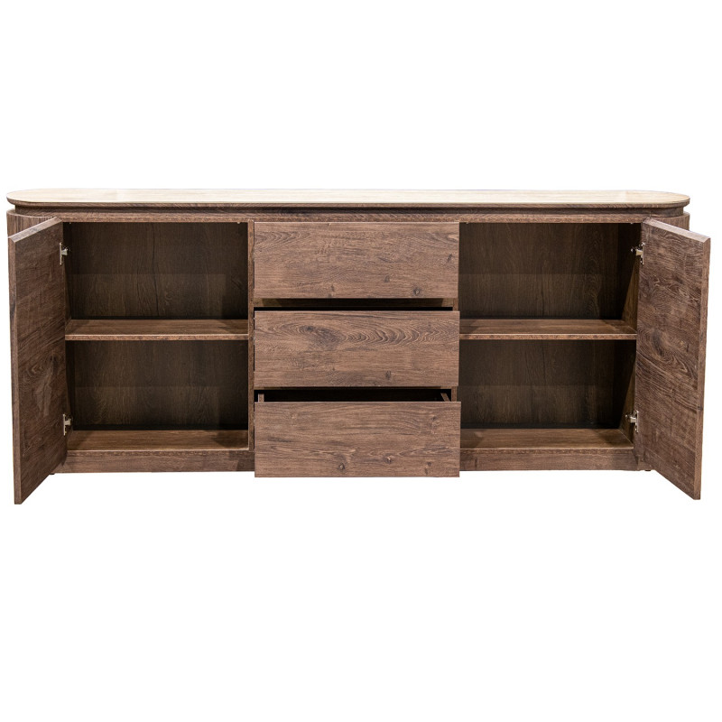 Buffet enfilade bois marron chocolat céramique effet marbre 200x40x80 cm Bareno  - 3