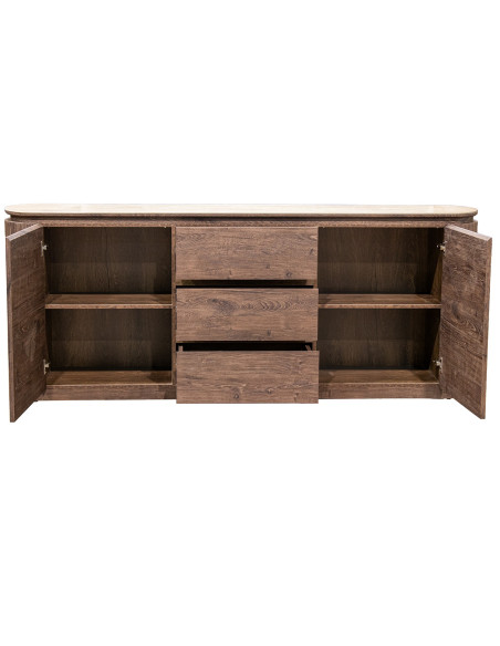 Buffet enfilade bois marron chocolat céramique effet marbre 200x40x80 cm Bareno  - 3