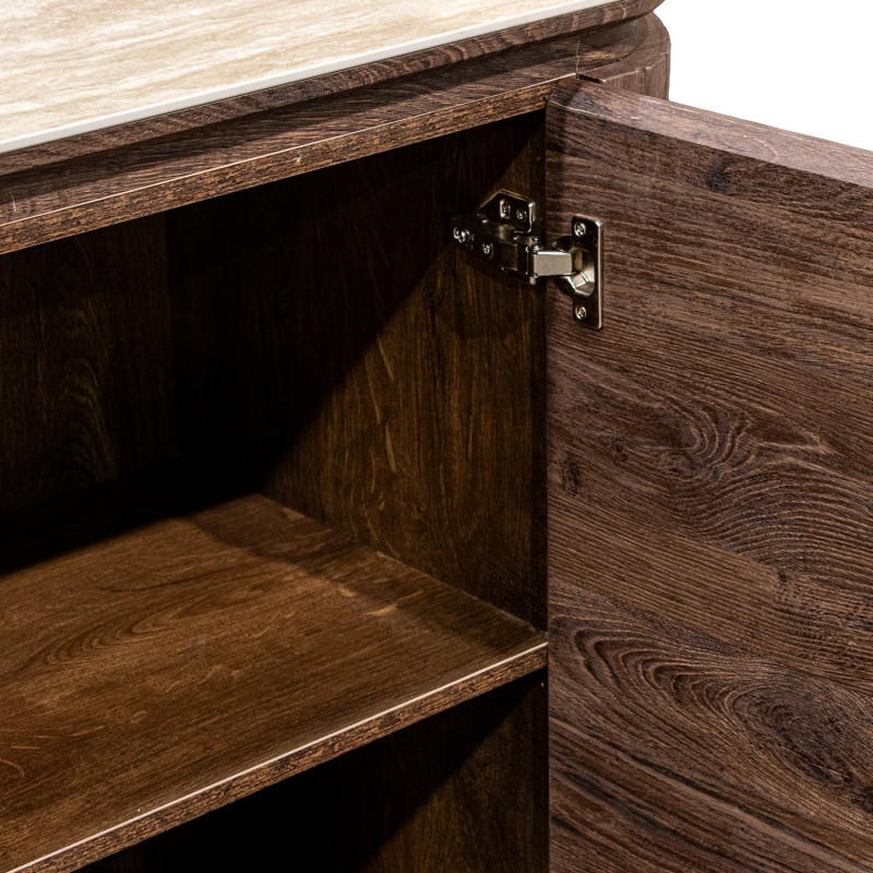 Buffet enfilade bois marron chocolat céramique effet marbre 200x40x80 cm Bareno  - 6