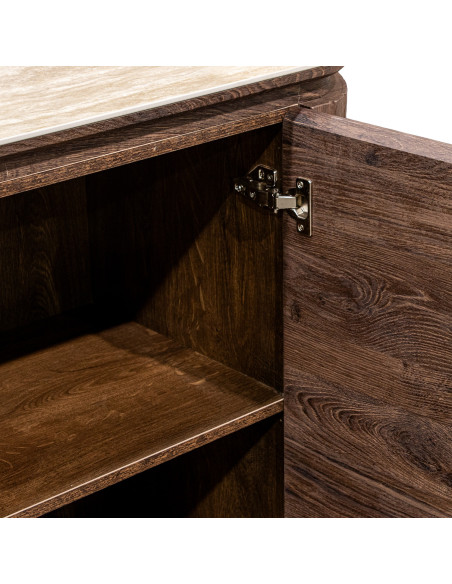 Buffet enfilade bois marron chocolat céramique effet marbre 200x40x80 cm Bareno  - 6