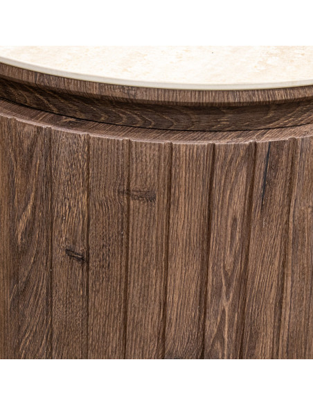Buffet enfilade bois marron chocolat céramique effet marbre 200x40x80 cm Bareno  - 7