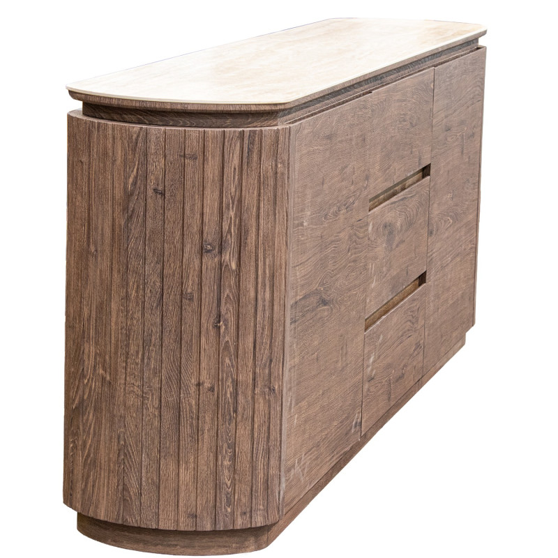 Buffet enfilade bois marron chocolat céramique effet marbre 200x40x80 cm Bareno  - 4