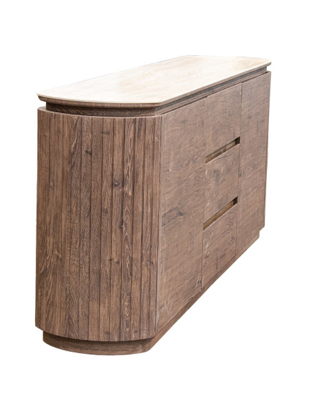 Buffet enfilade bois marron chocolat céramique effet marbre 200x40x80 cm Bareno  - 4