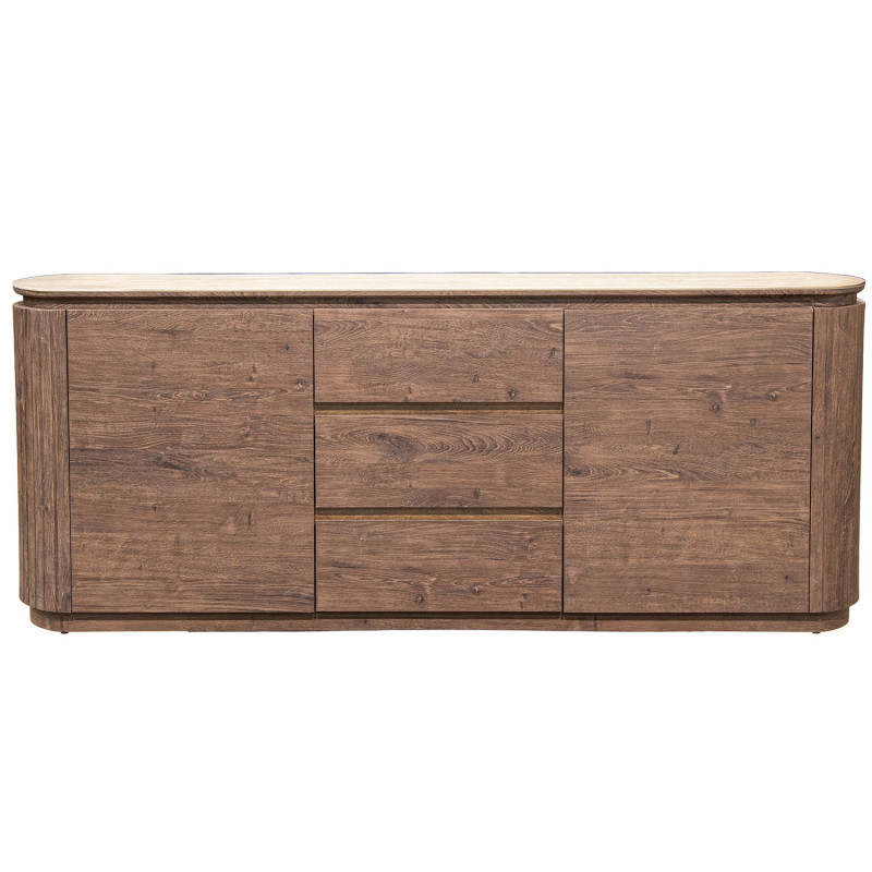 Buffet enfilade bois marron chocolat céramique effet marbre 200x40x80 cm Bareno  - 2