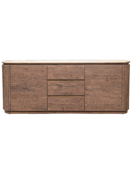 Buffet enfilade bois marron chocolat céramique effet marbre 200x40x80 cm Bareno  - 2