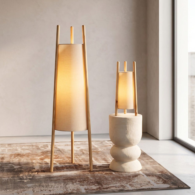 Lampadaire bois clair abat-jour lin beige 122,5 cm Havira Ixia - 2