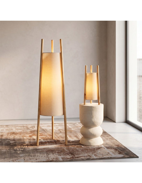 Lampadaire bois clair abat-jour lin beige 122,5 cm Havira Ixia - 2