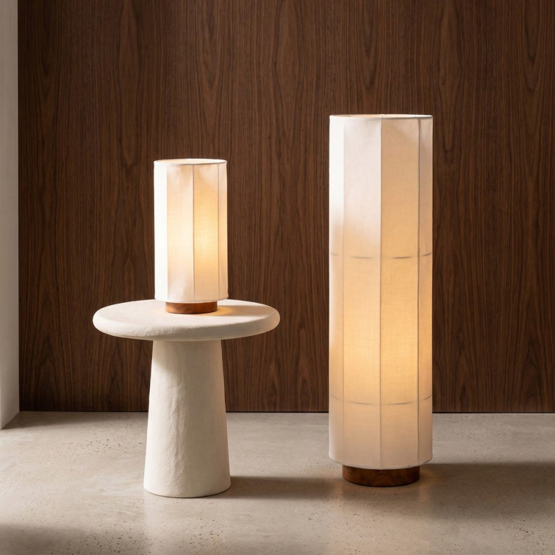 Lampadaire blanc bois coton 99,5 cm Isaro Ixia - 2