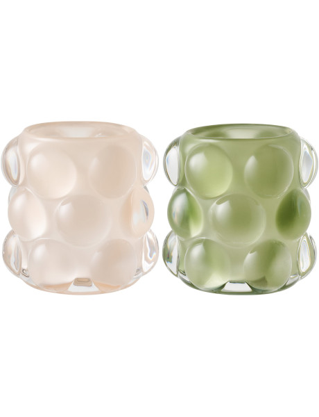 Photophores en verre beige nude et vert sauge 8 cm lot de 2 Bjaryn House Nordic - 1